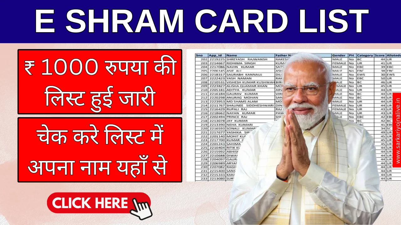 E Shram Card List: ₹1,000 रुपए की नई लिस्ट जारी - Check Free Here