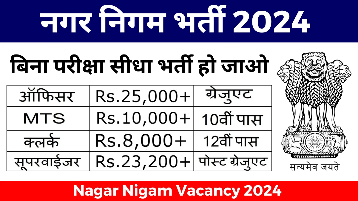 Nagar Nigam Vacancy 2024 बिना परीक्षा सीधा भर्ती Apply Free Now